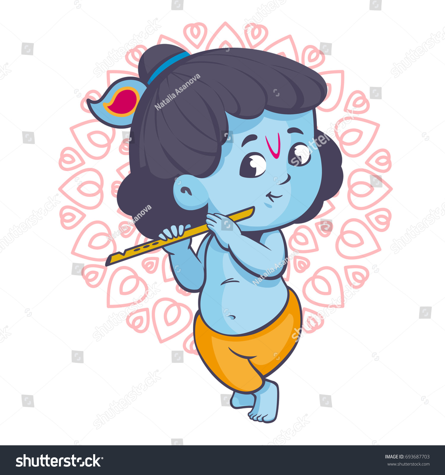 Krishna Playing Flute Vector Cartoon Stock Vector (Royalty Free ...