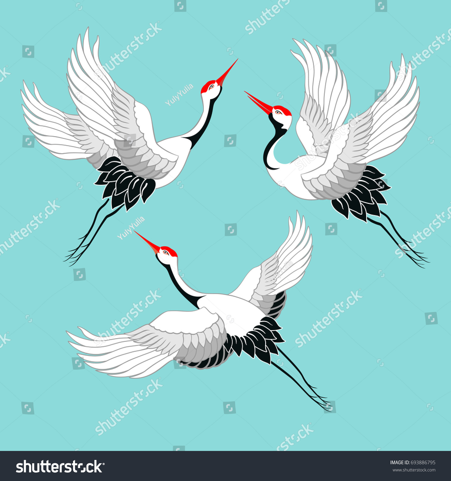 Set Birds Crane Stork Heron Vector Stock Vector (Royalty Free ...