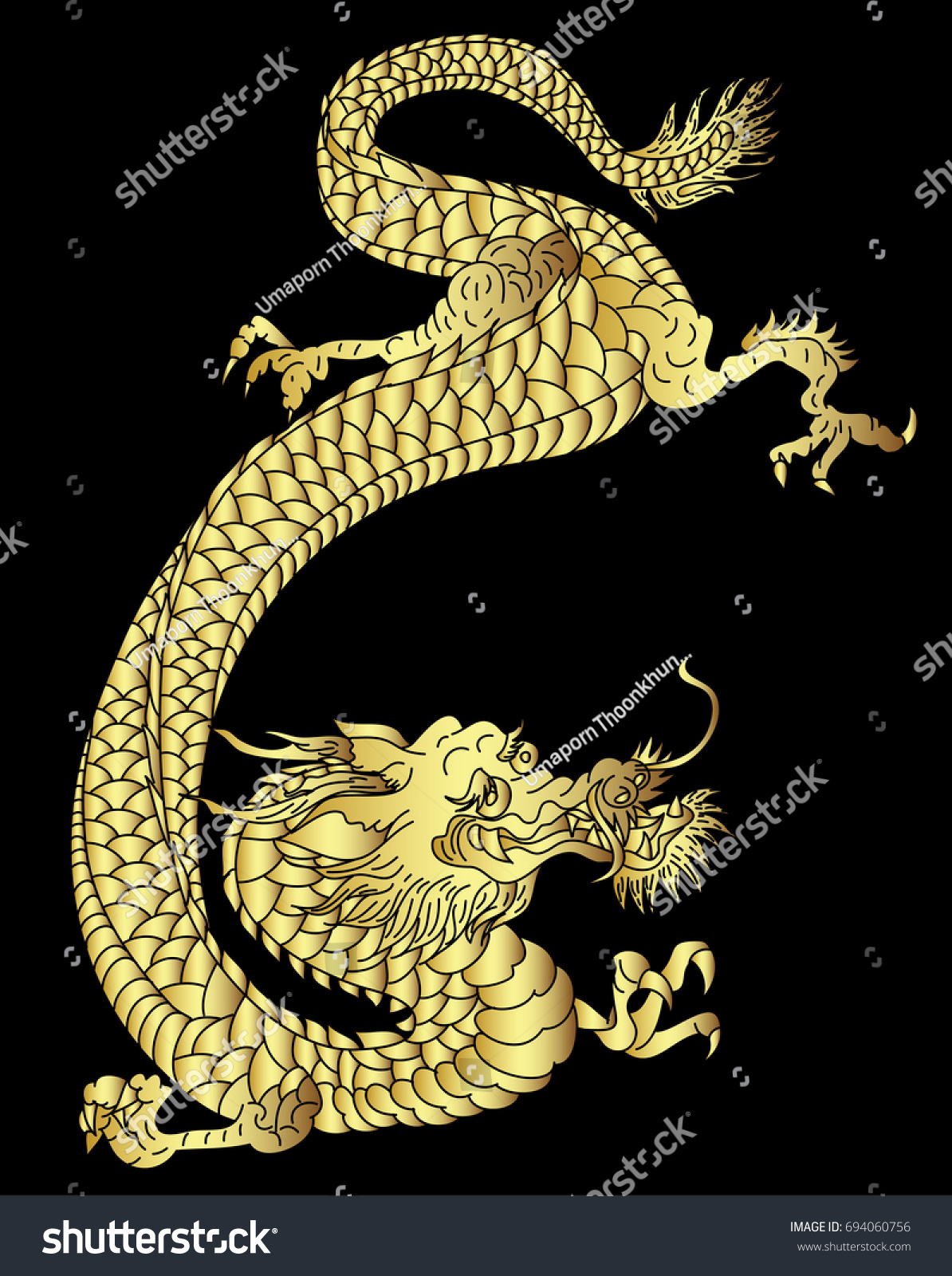 Golden Dragon On Black Backgroundgold Chinese Stock Vector (Royalty ...