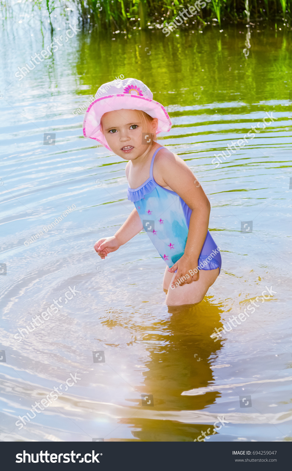 Beautiful Little Girl Standing River Water Stock Photo 694259047 