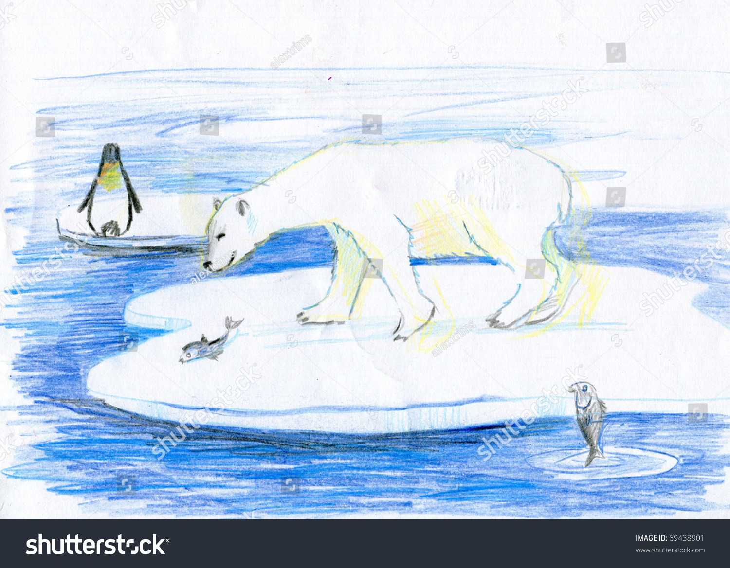 Белый медведь в Арктике рисунок