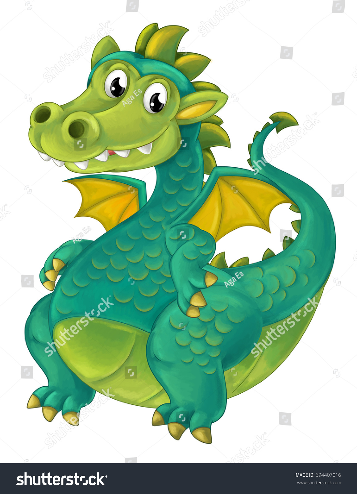 Cartoon Happy Funny Dragon Isolated Illustration Stock Illustration 