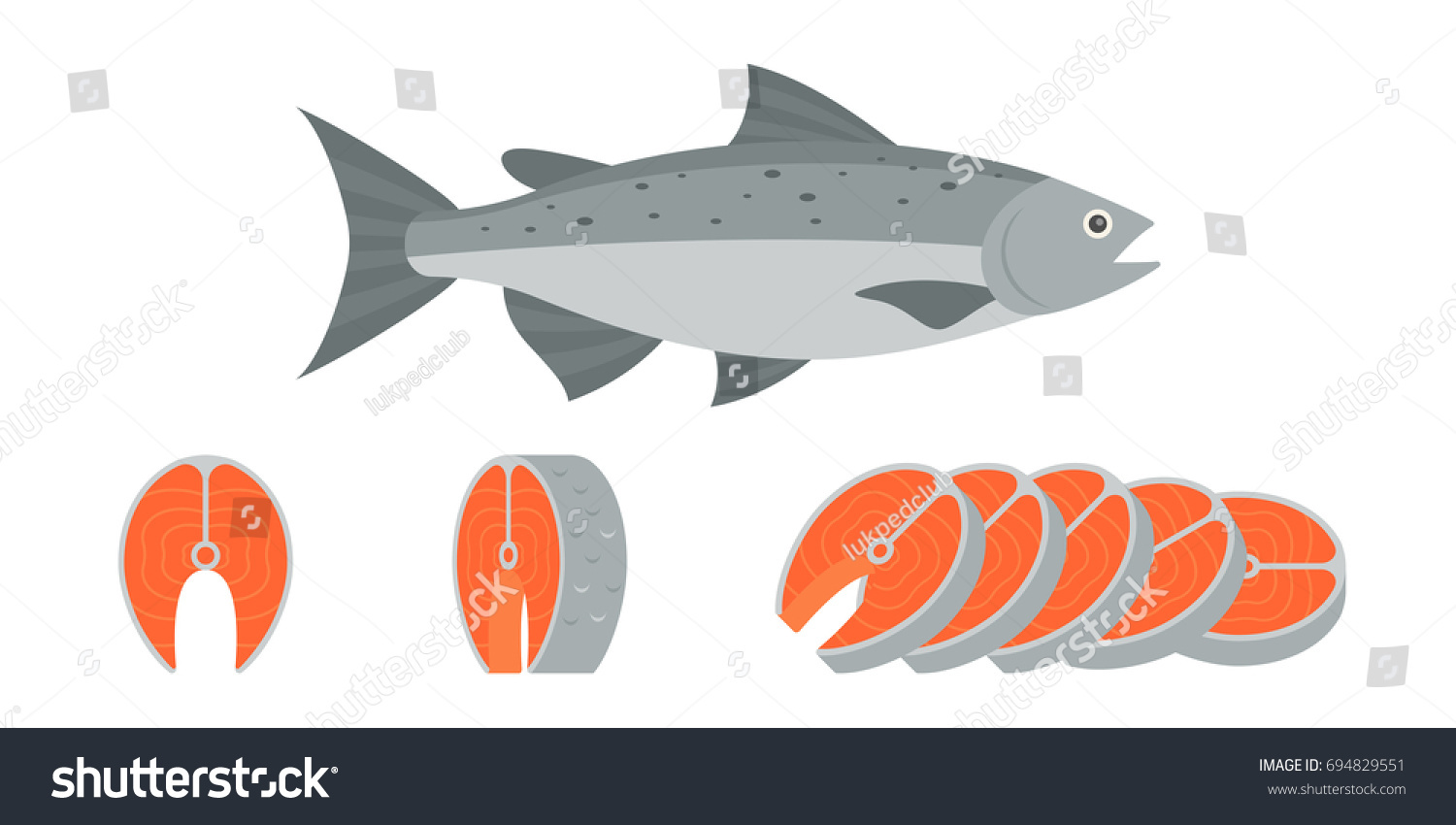 Salmon Fish Sliced Salmon Fillet Steak Stock Vector (Royalty Free ...