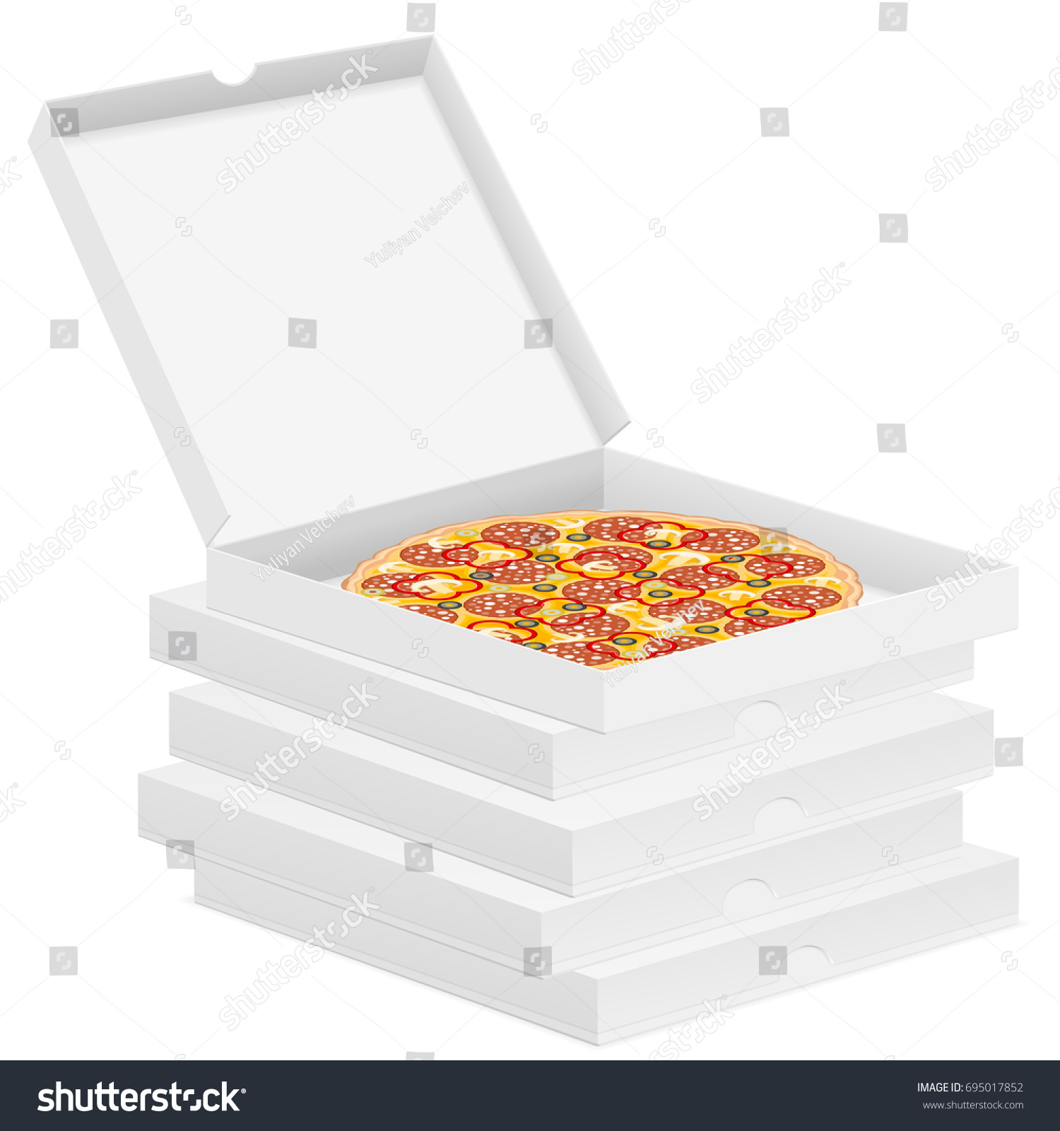 Delicious Pizza Box Isolated On White Stock Vector (Royalty Free ...