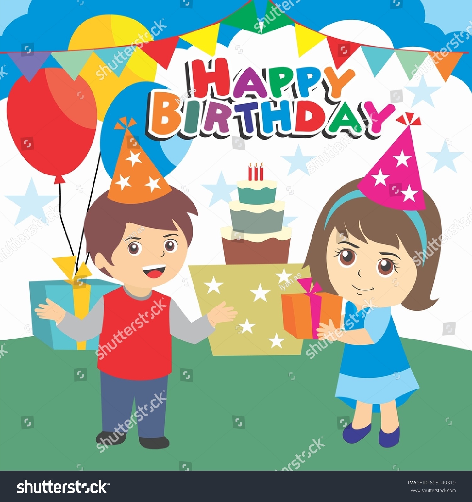 Happy Birthday Party Kids Boy Girl Stock Vector (Royalty Free ...