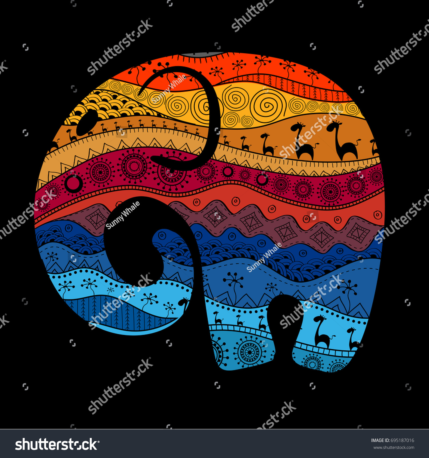 Silhouette Elephant Filled African National Patterns Stock Vector ...