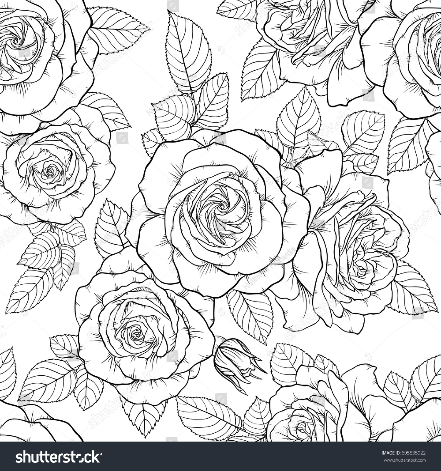 Beautiful Monochrome Black White Seamless Pattern Stock Vector (Royalty ...