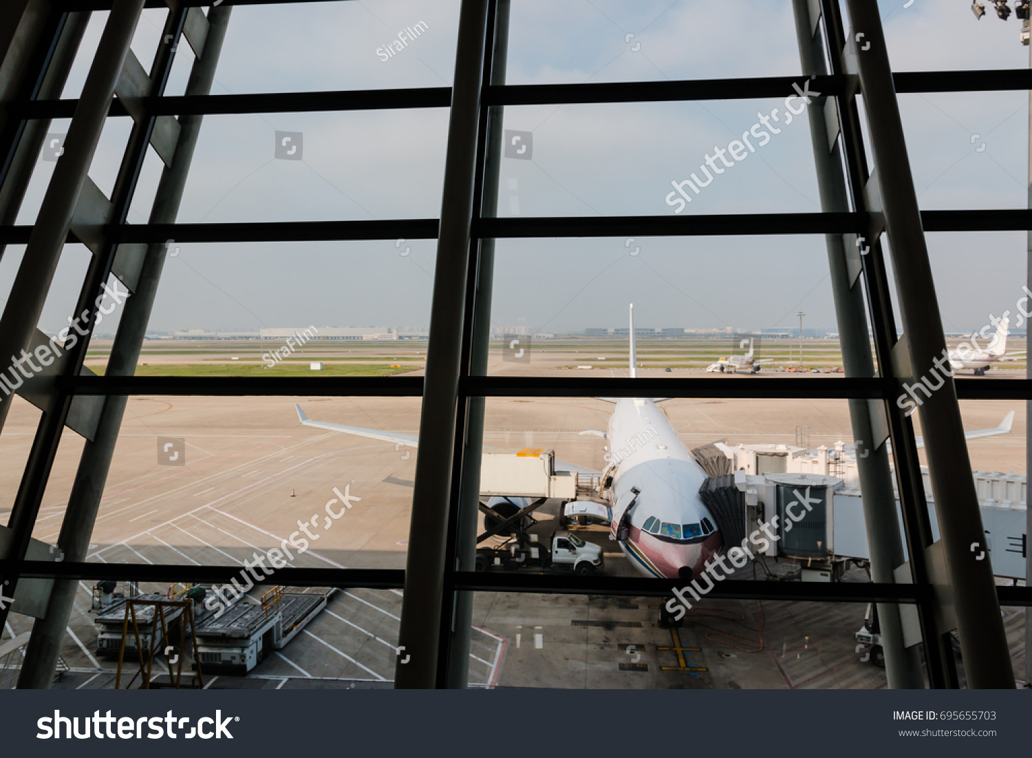 Aircraft Parking Gate View Inside Terminal Stock Photo 695655703 