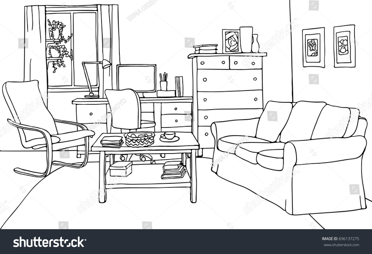 Контуры мебель в комнате
