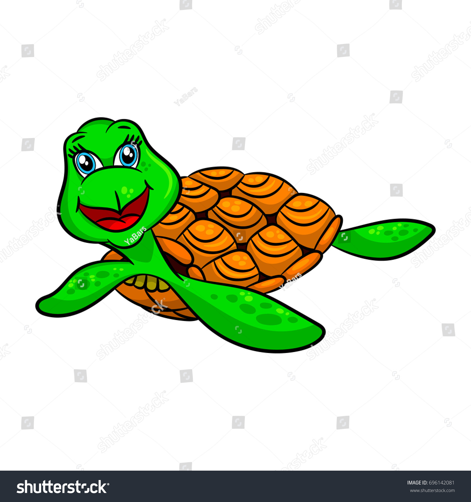 Funny Cartoon Sea Turtles Illustration Isolated Stock Illustration ...