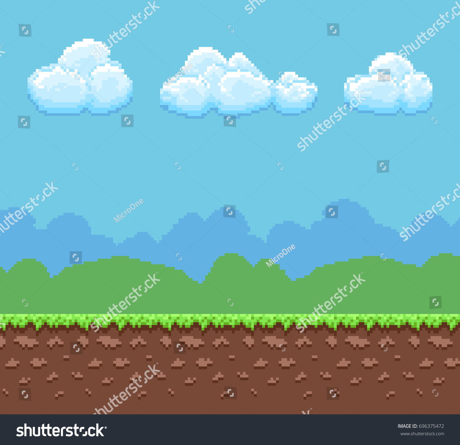 Pixel 8bit Game Background Ground Cloudy Stock Illustration 696375472 ...