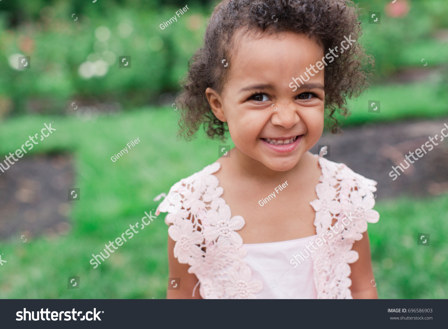 Little Girl Pink Dress Smiling Stock Photo 696586903 | Shutterstock