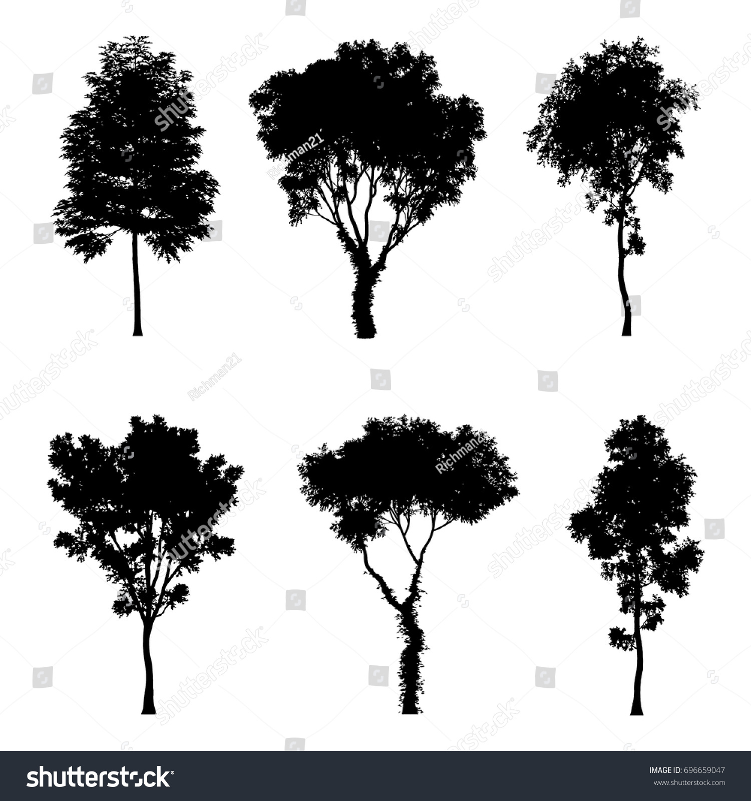 Vector Illustration Tree Silhouettes Architectural Compositions Stock ...