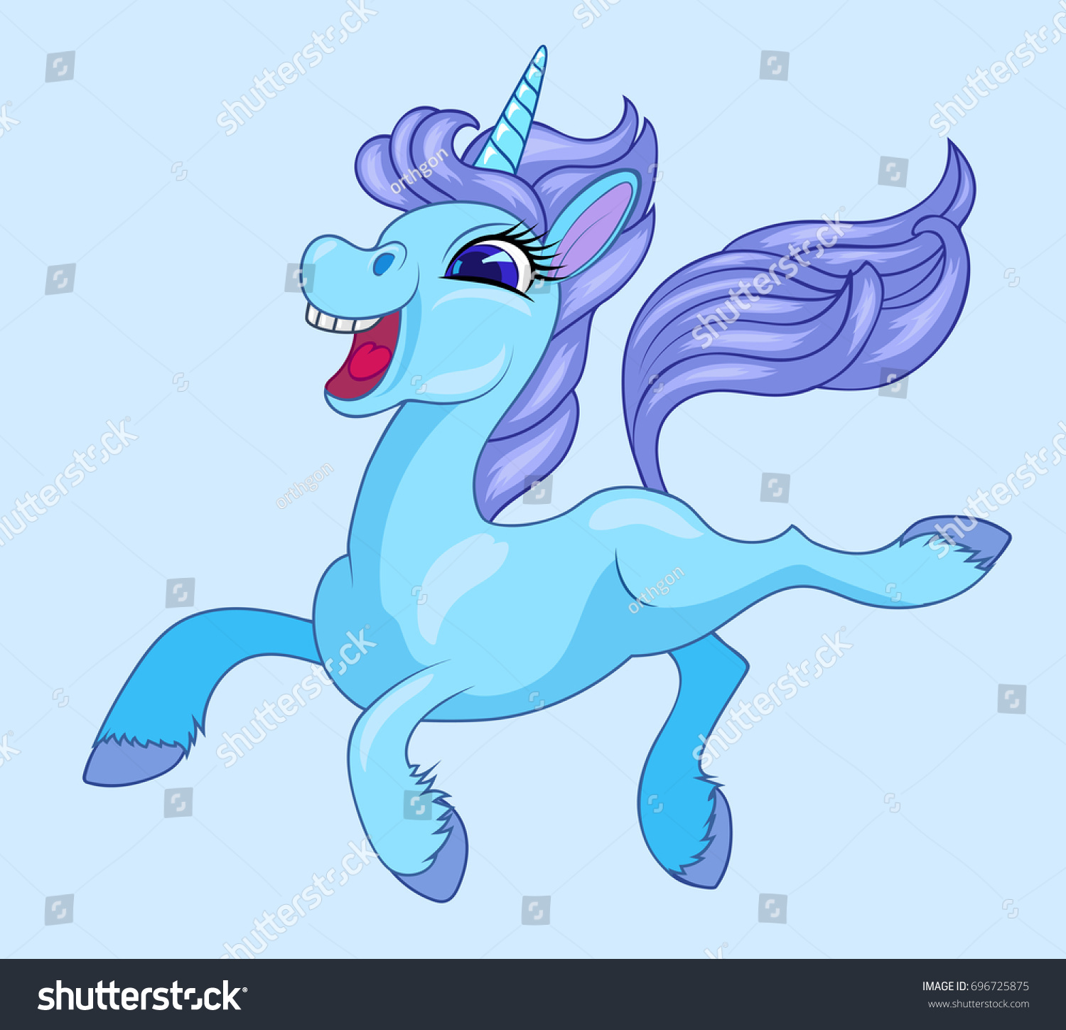 Kicking Blue Baby Unicorn Stock Vector (Royalty Free) 696725875 ...