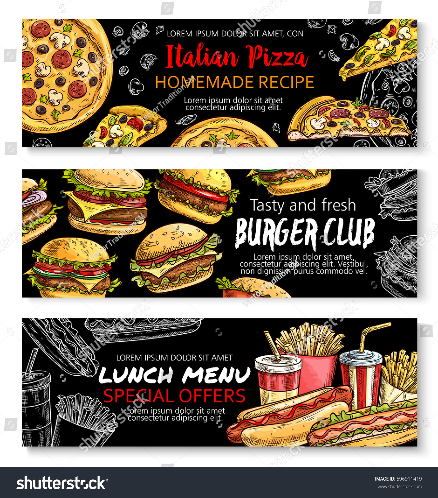 Fast Food Burger Pizza Lunch Menu Stock Vector (Royalty Free) 696911419 ...