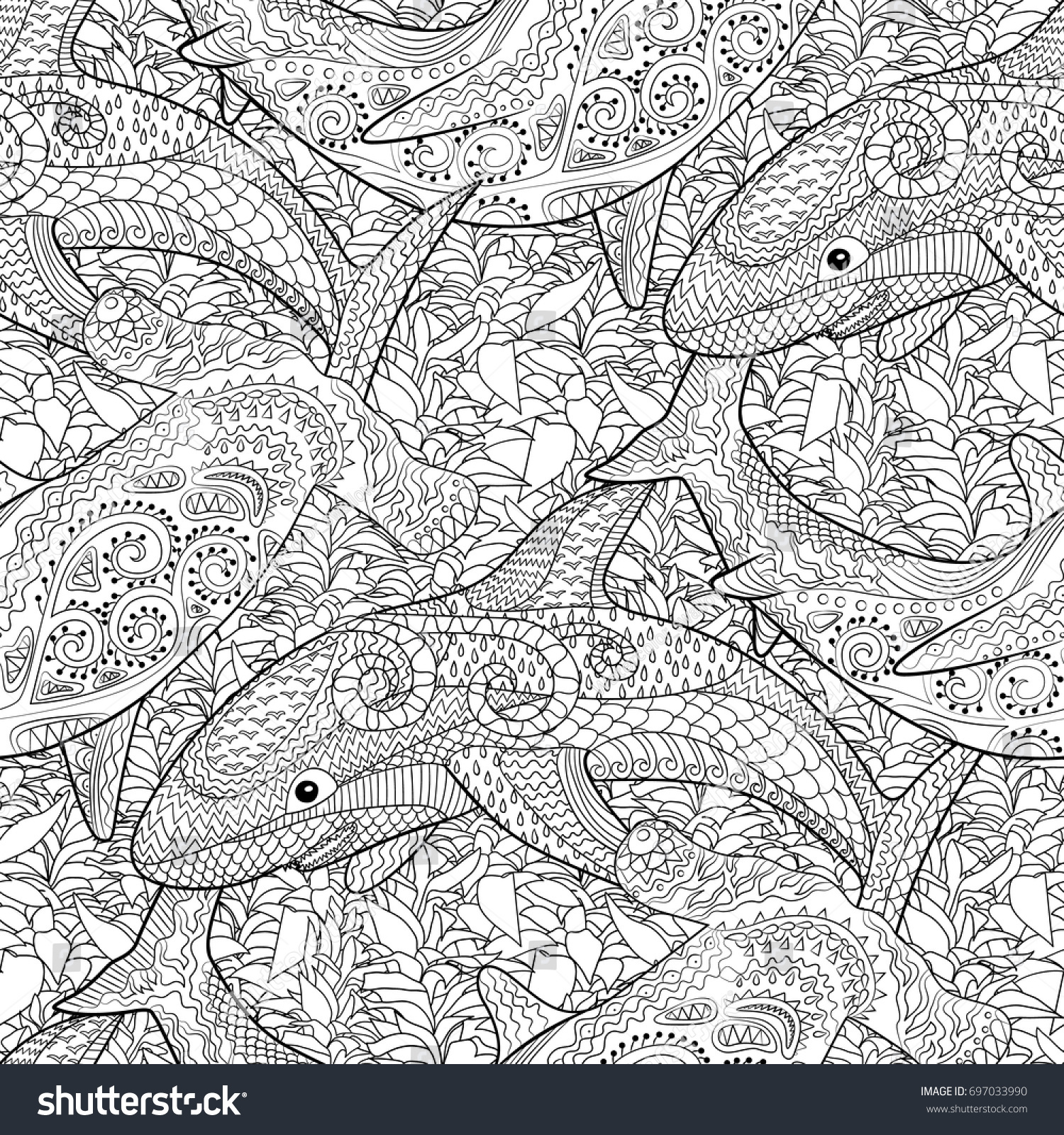 Oceanic Animals Zentangle Seamless Pattern High Stock Vector (Royalty ...