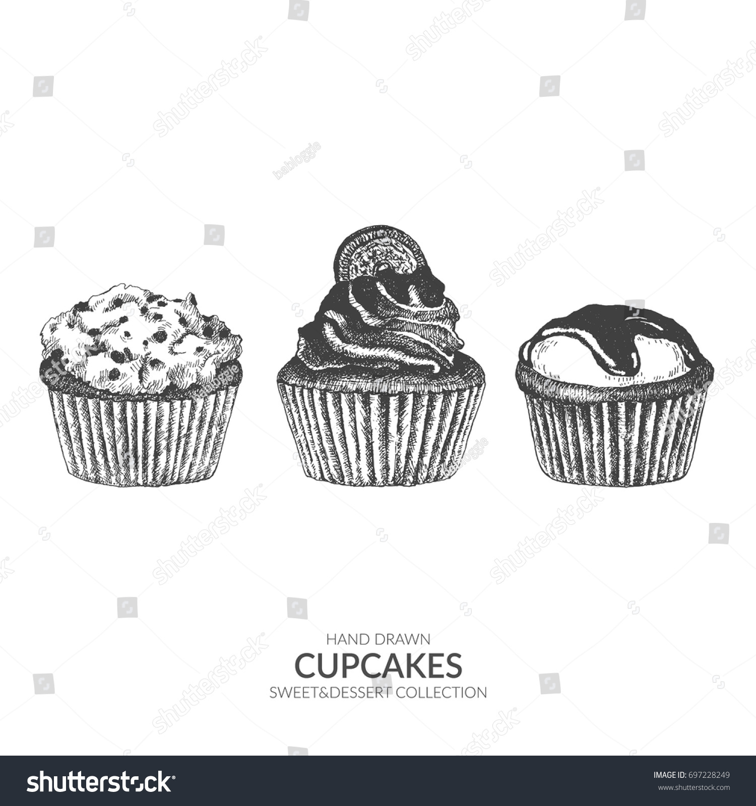 Set Cupcakes Hand Drawn Vector Element Stock Vector (Royalty Free ...