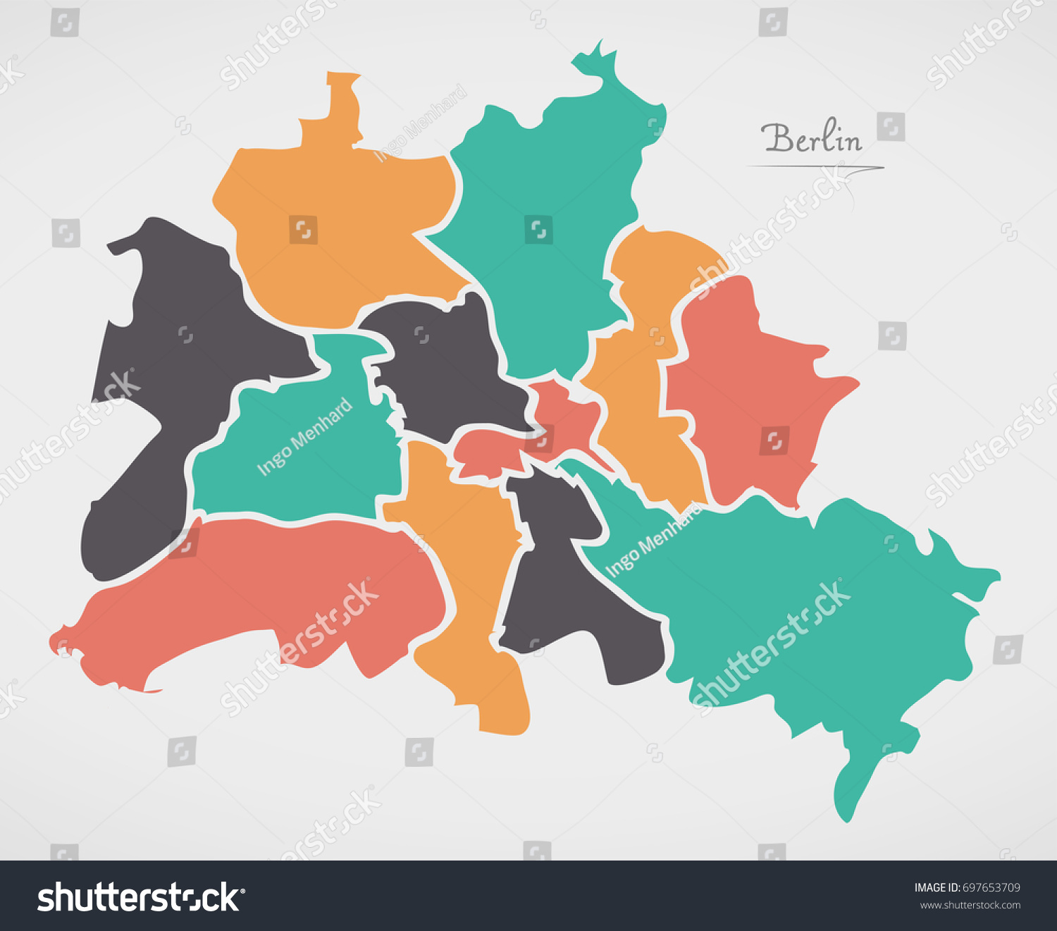 Berlin Map Boroughs Modern Round Shapes Stock Vector (Royalty Free ...