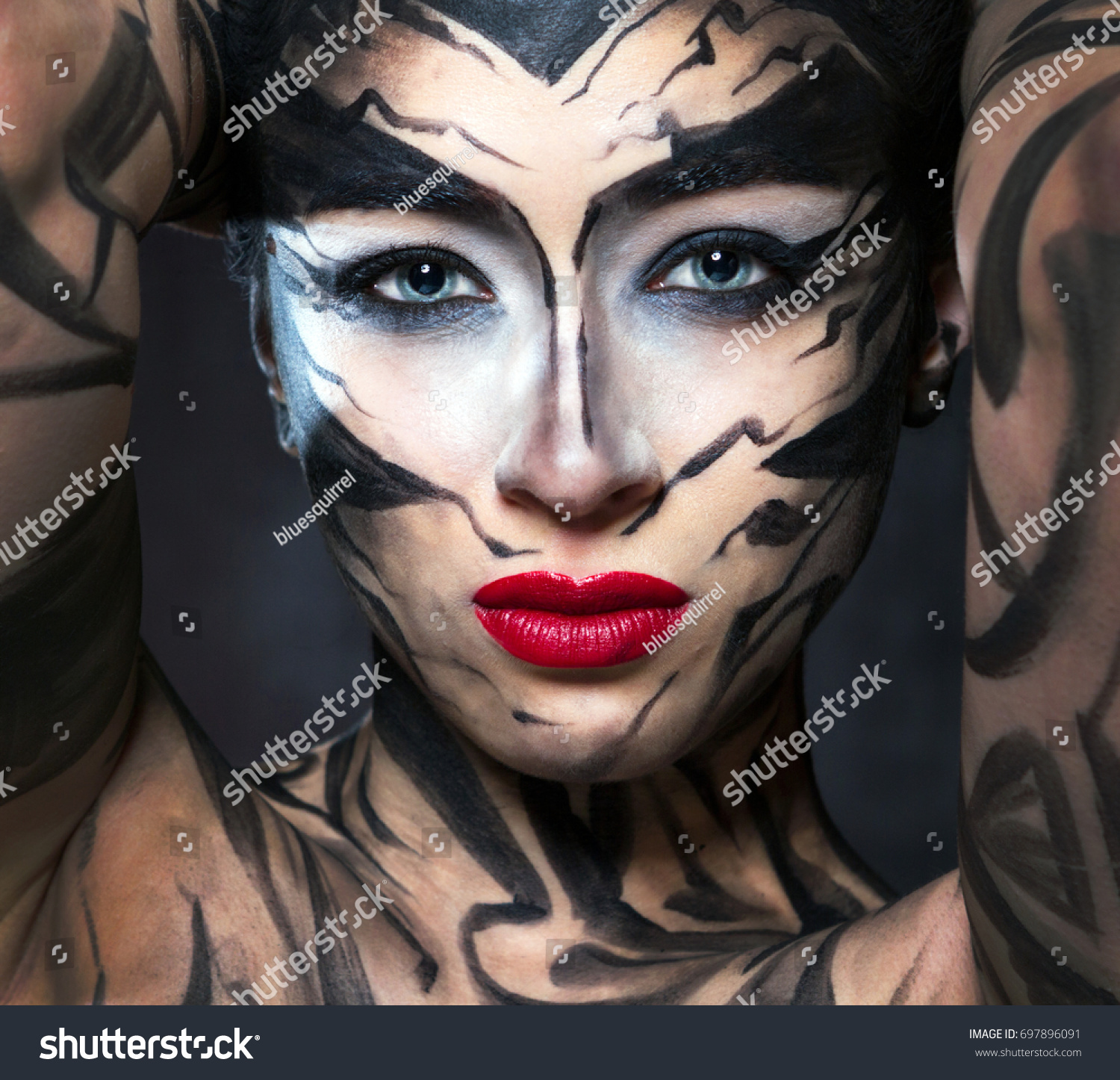 Beautiful Woman Face Art Red Lips Stock Photo 697896091 | Shutterstock