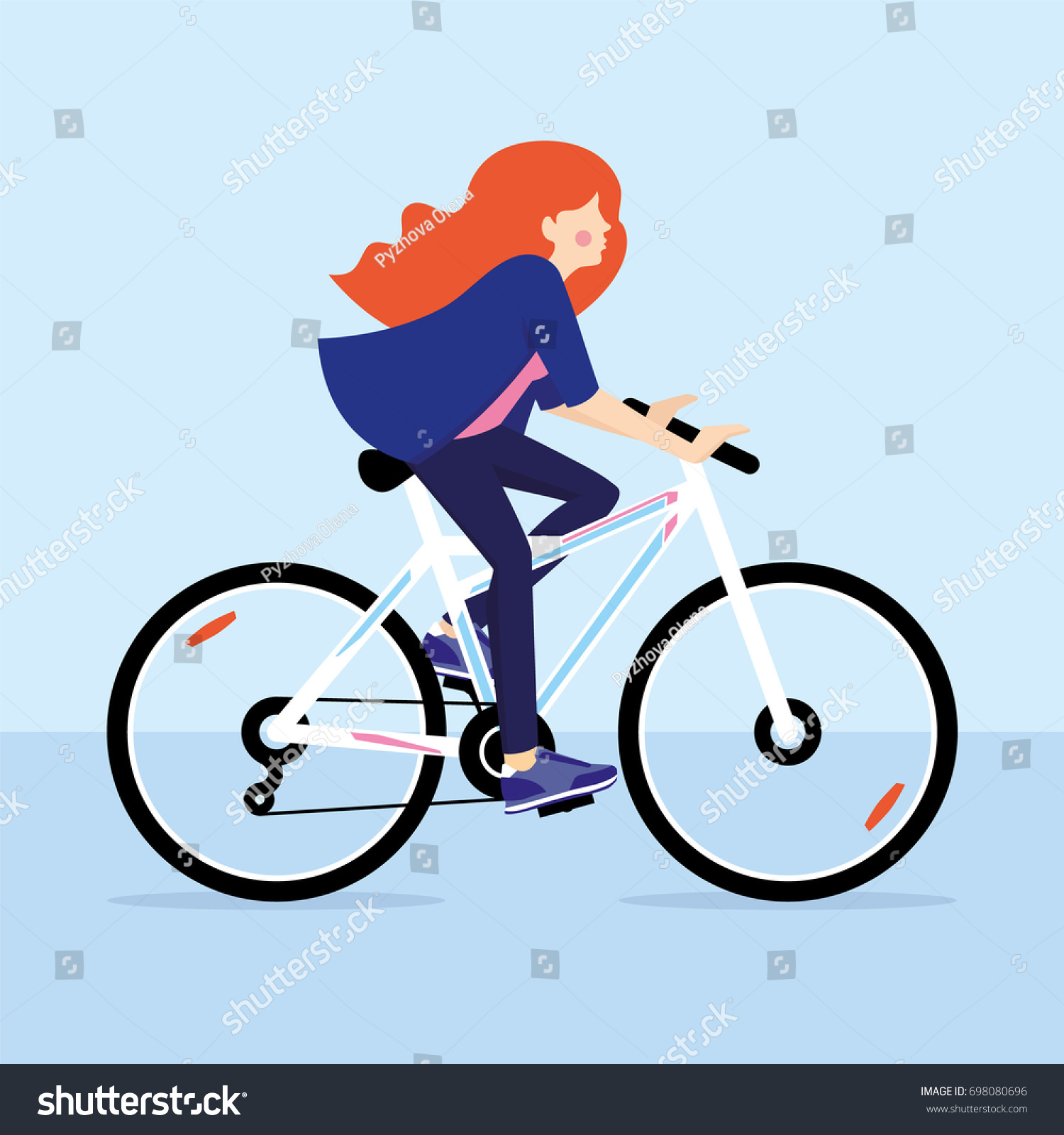 Redhead Girl Riding Bicycle Vector Illustration Stock Vector Royalty