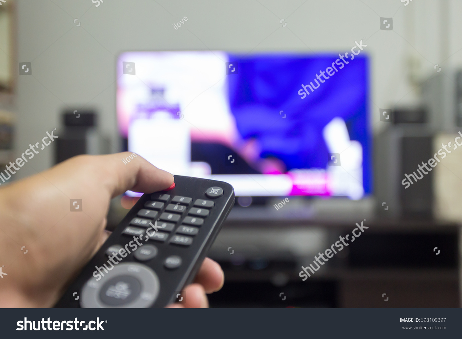 Hand Holding Tv Remote Control Television Stock Photo 698109397 ...