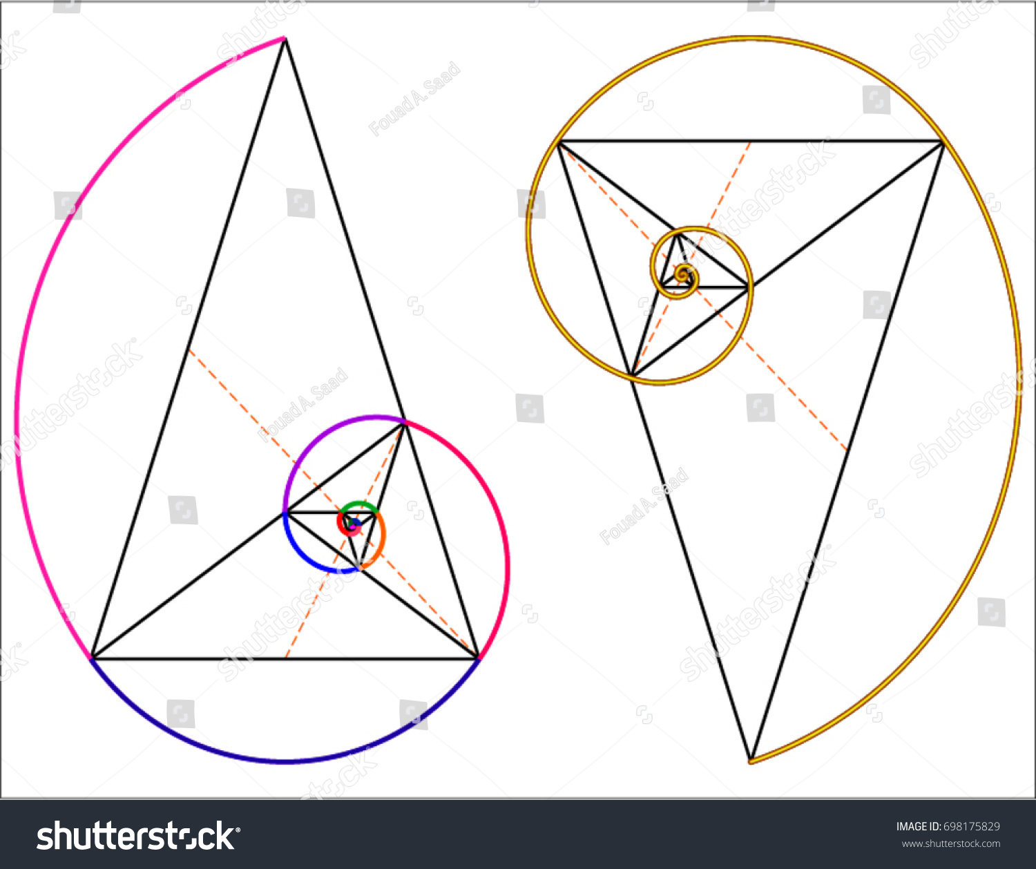 Golden Triangles Inscribed Logarithmic Spiral Stock Vector (Royalty ...