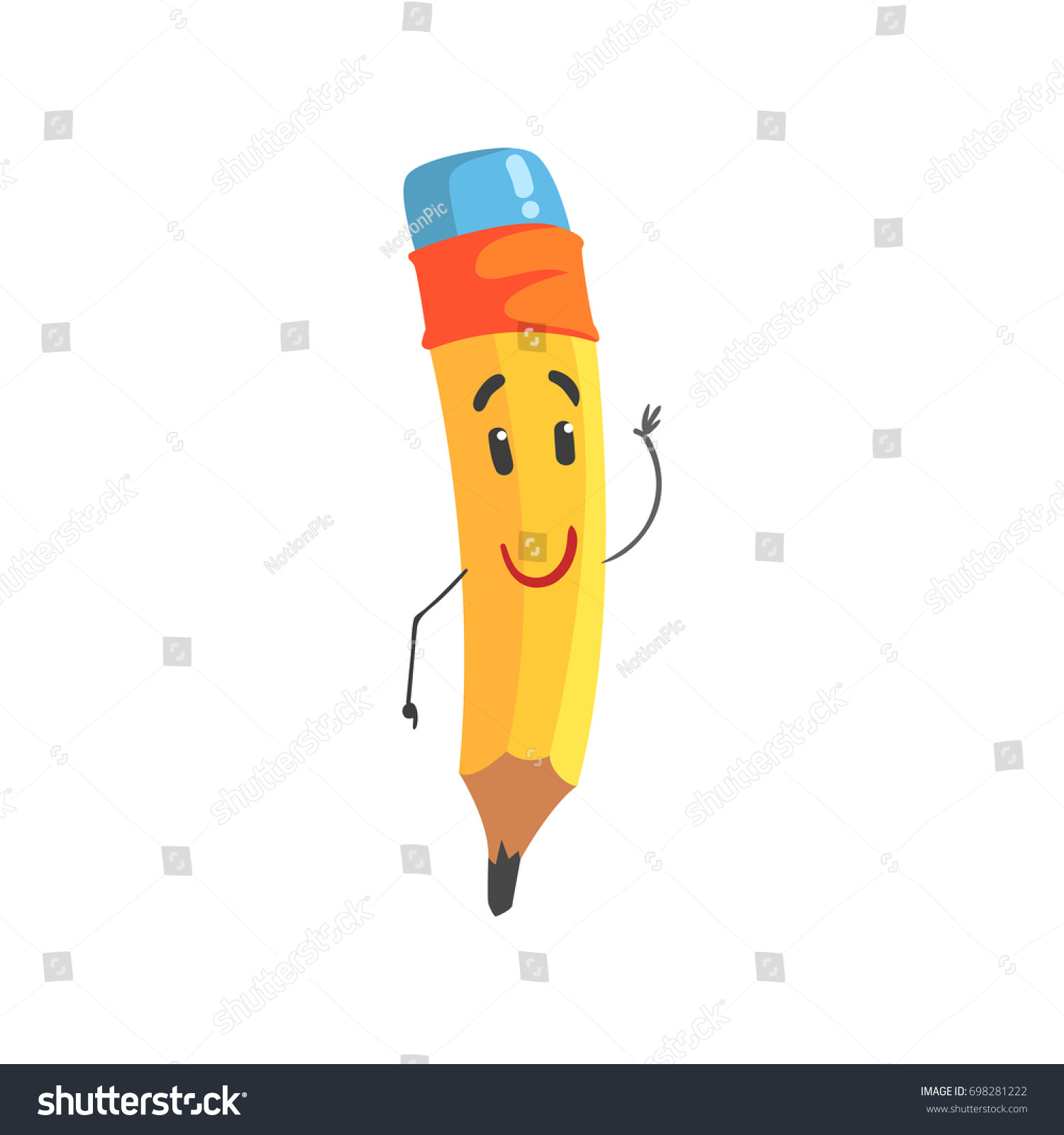 Cute Kindly Cartoon Yellow Pencil Character Stock Vector (Royalty Free ...