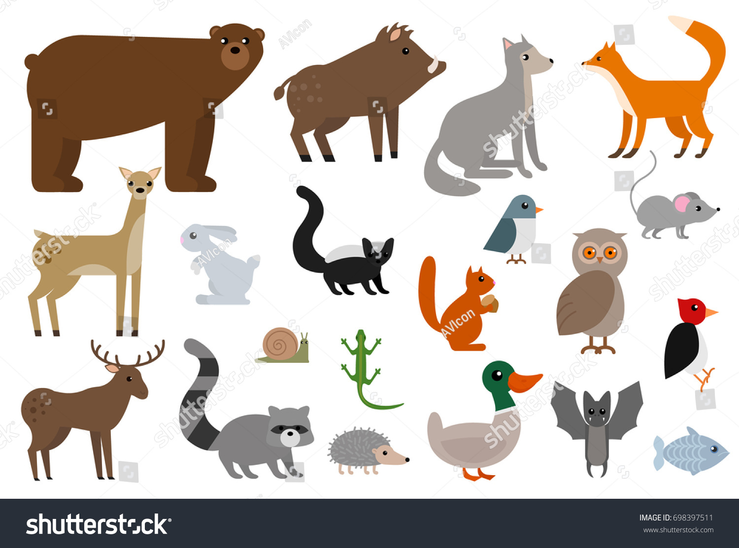 Wild Animals Elements Collection Flat Icons Stock Vector (Royalty Free ...