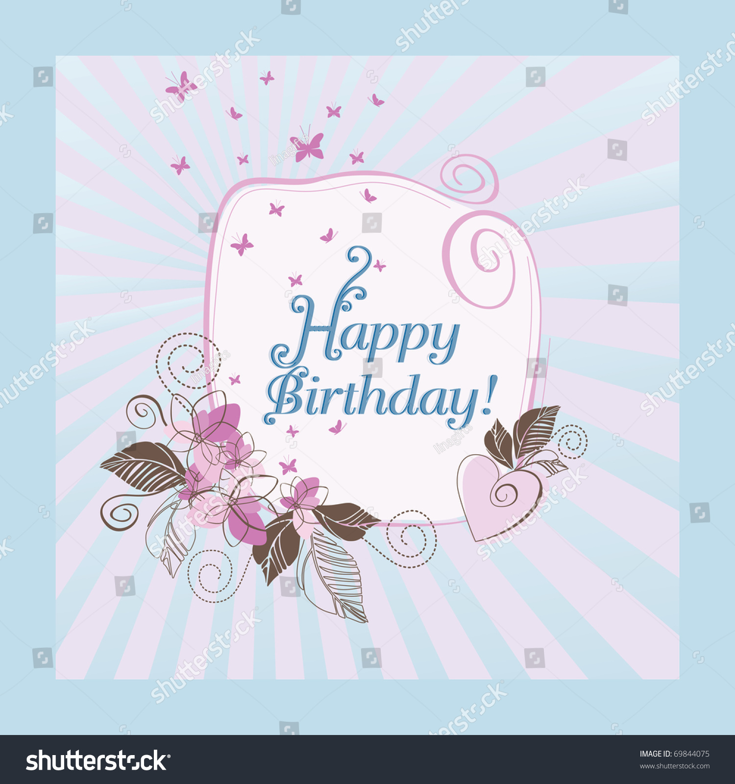 Cute Blue Pink Happy Birthday Card Stock Vector (Royalty Free) 69844075 ...