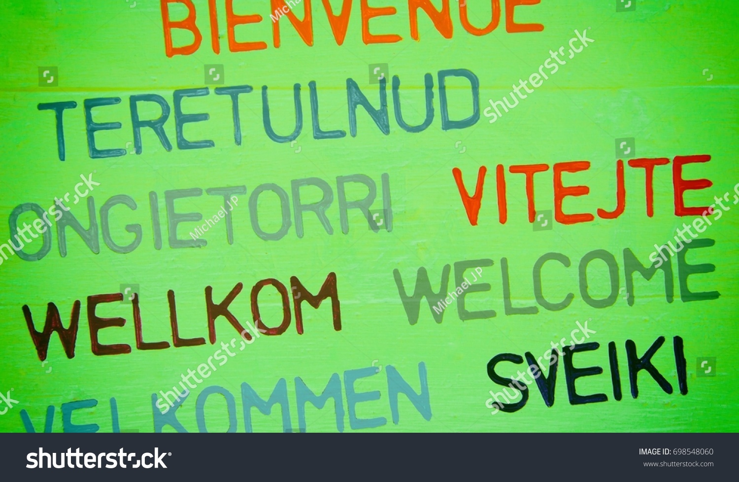 welcome-different-languages-on-green-wood-stock-photo-698548060