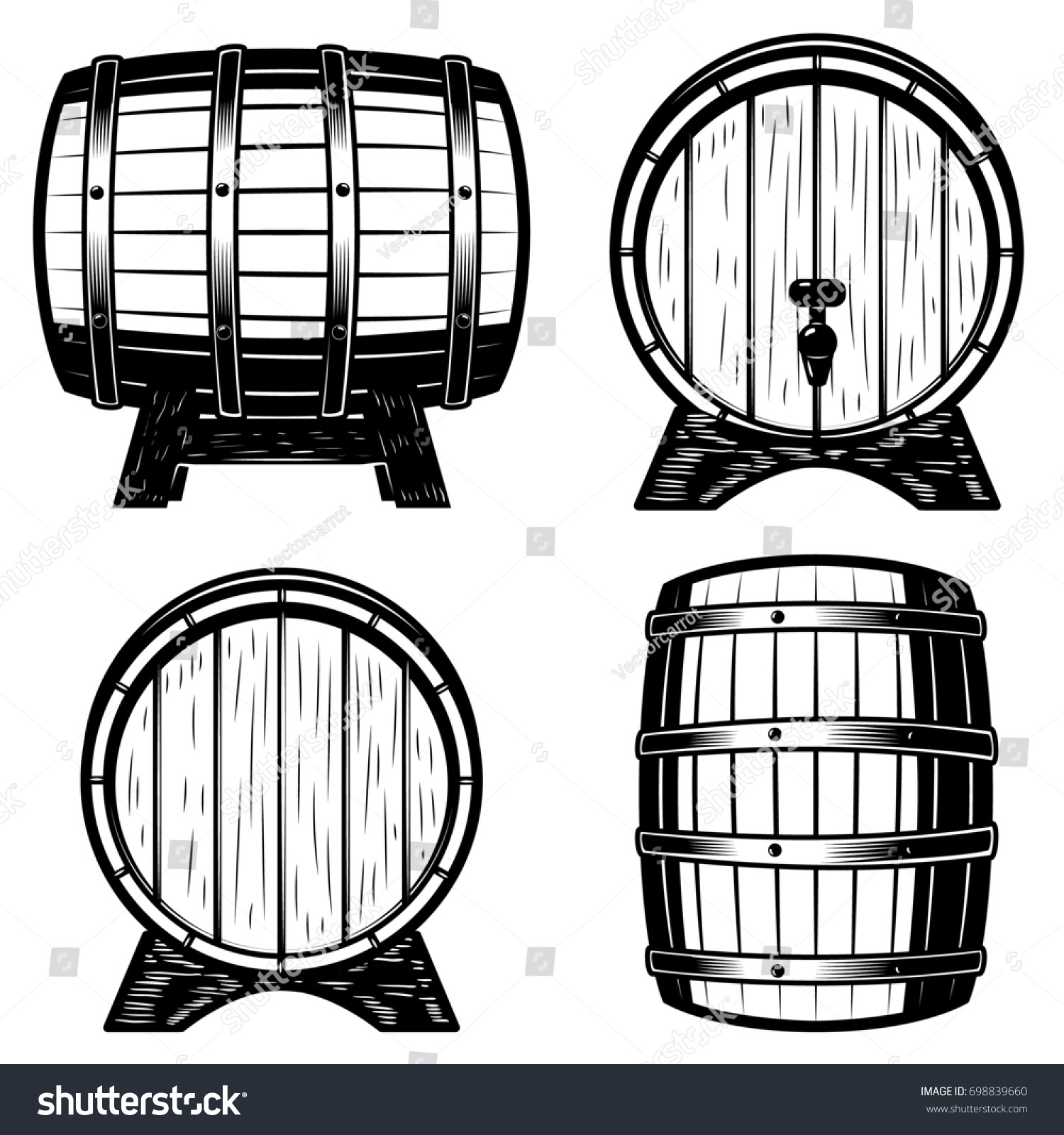 Set Wood Barrels Illustration Isolated On Stock Illustration