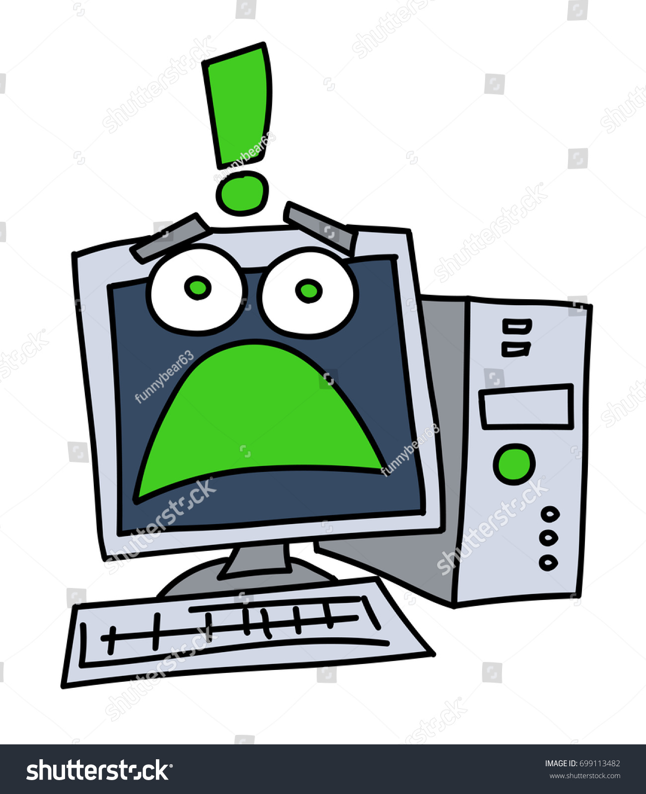 Frightened Computer Cartoon Hand Drawn Image Stock Vector (royalty Free 