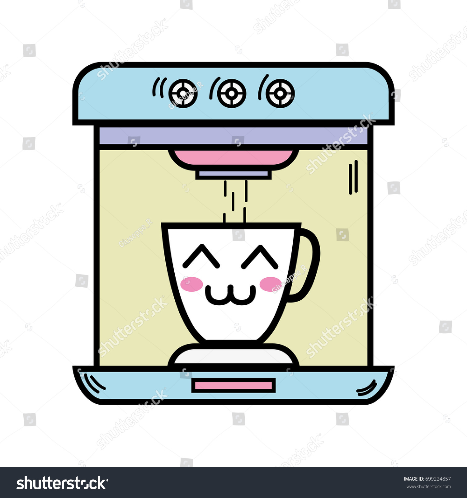 Kawaii Happy Coffee Maker Technology: vector de stock (libre de regalías) 699224995 | Shutterstock