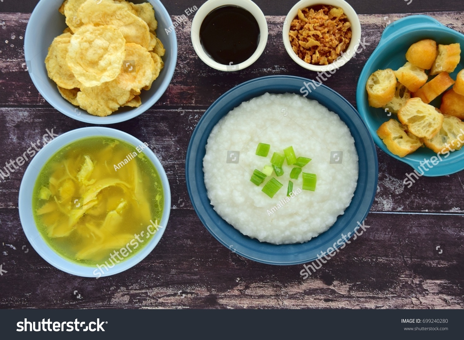 Bubur Ayam Indonesian Chicken Congee Rice Stock Photo 699240280