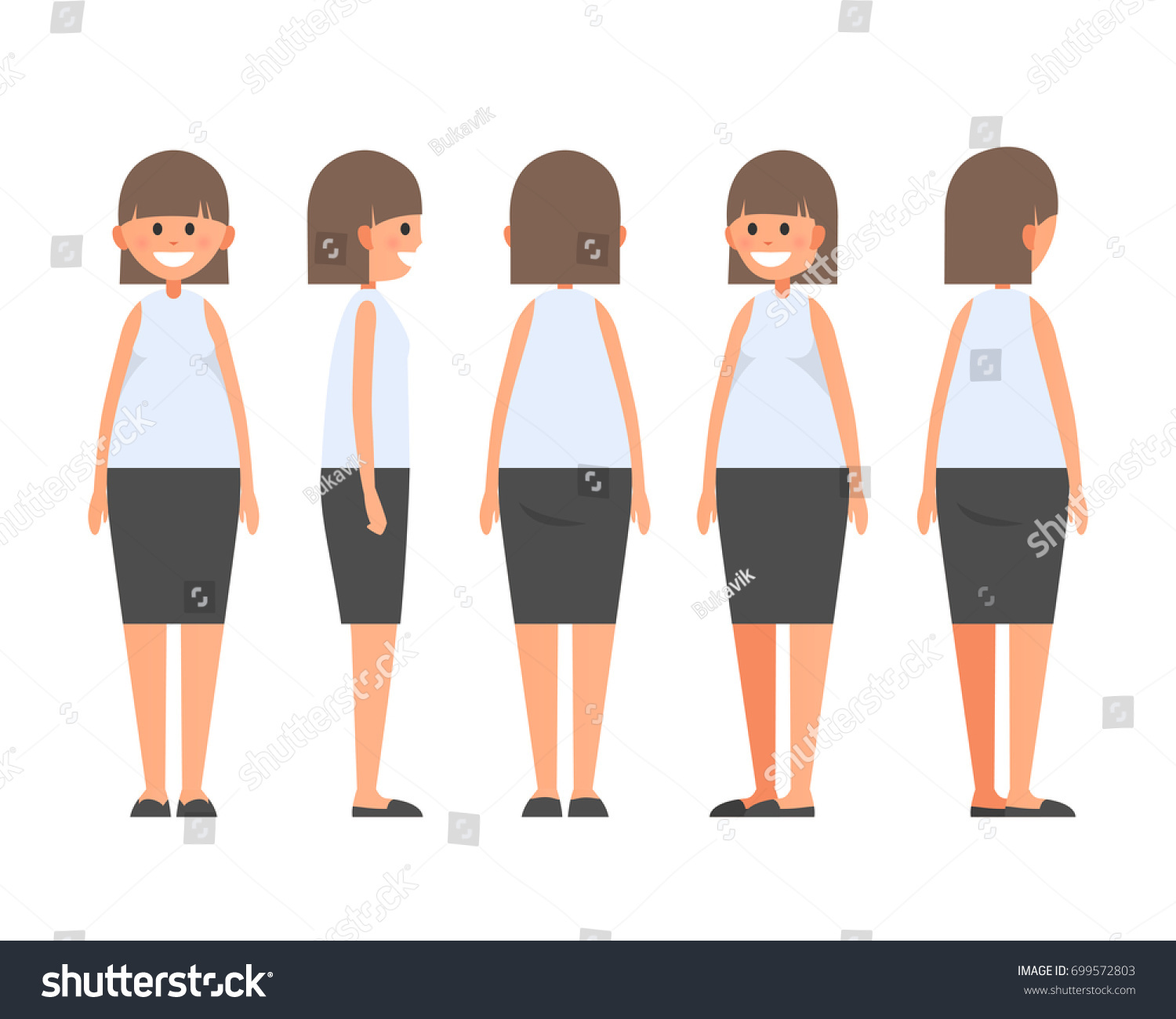 Vektor Stok Front Side Back View Animated Character Tanpa Royalti Shutterstock