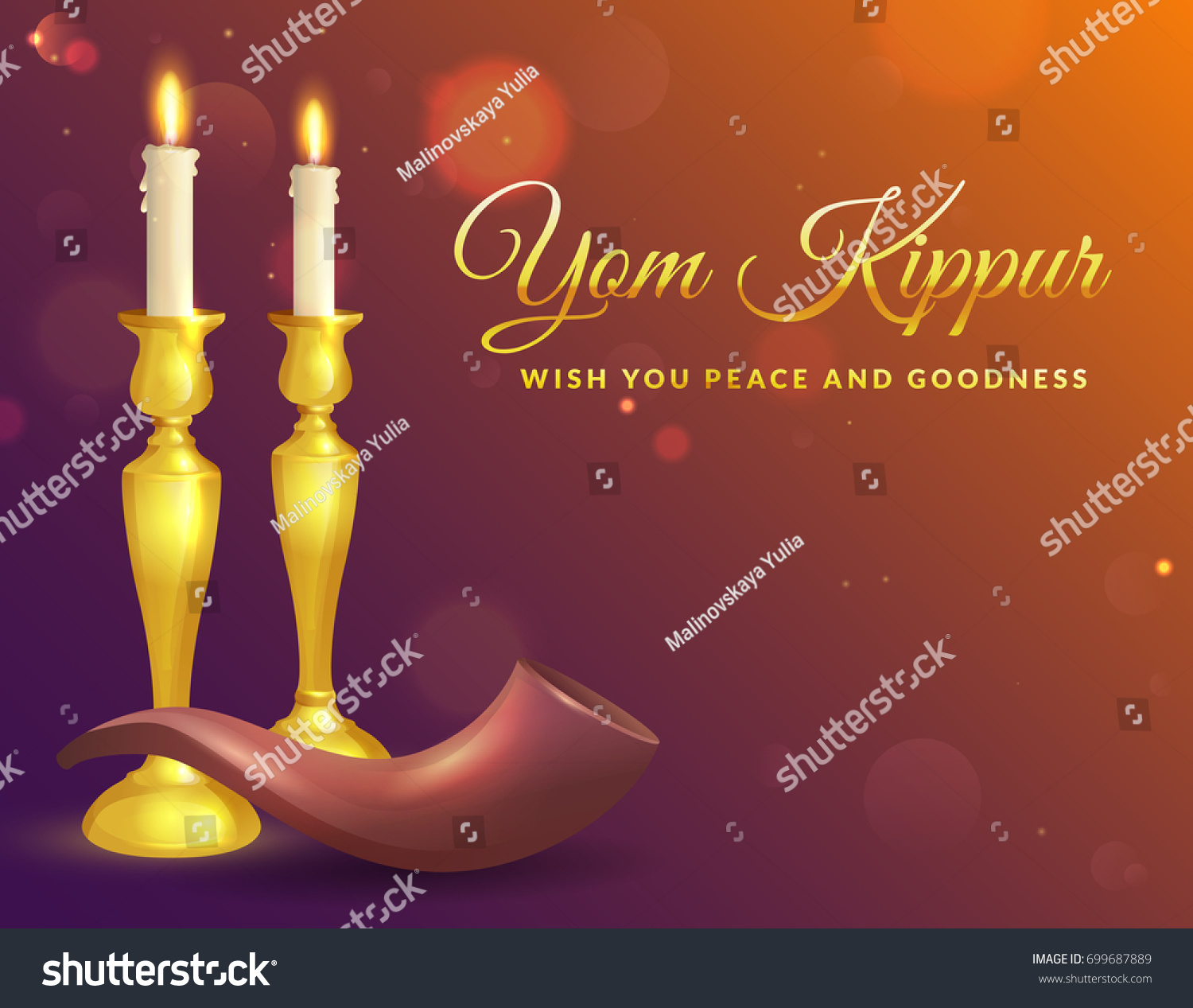 Yom Kippur Greeting Card Candles Shofar Stock Vector Royalty Free