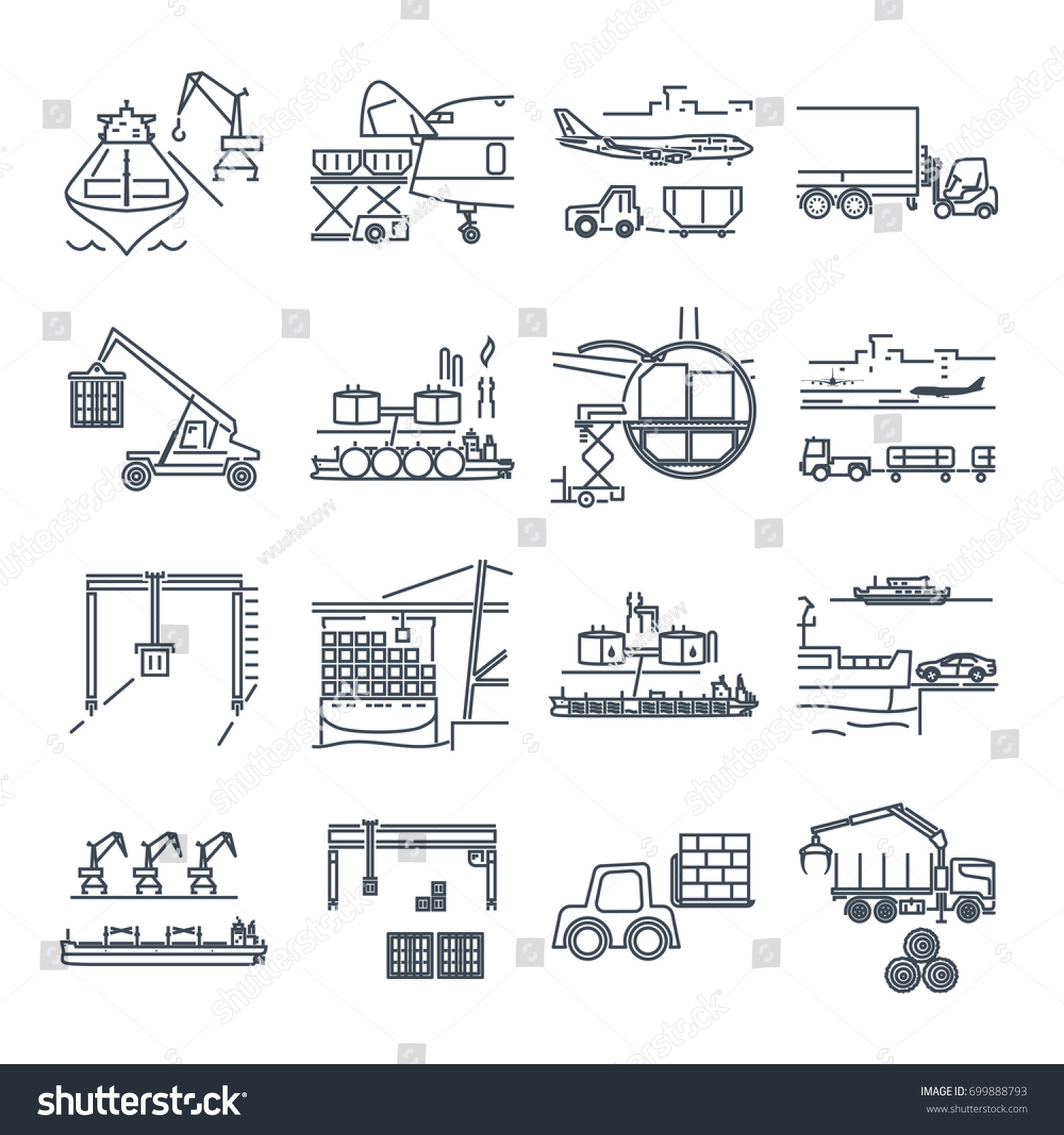Vektor Stok Set Thin Line Icons Loading Unloading (Tanpa Royalti ...