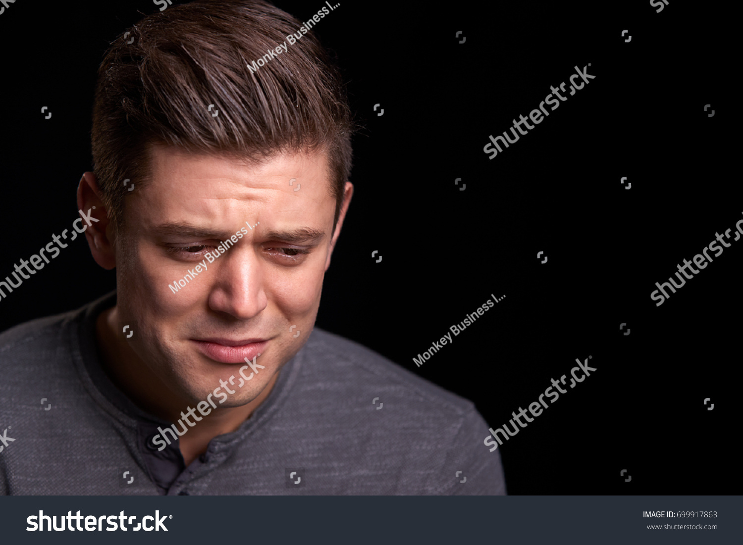 Portrait Crying Young White Man Looking Stock Photo 699917863 ...