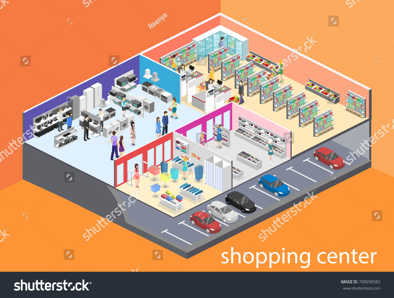 Isometric Interior Shopping Mall Grocery Computer Stock Vector (Royalty ...