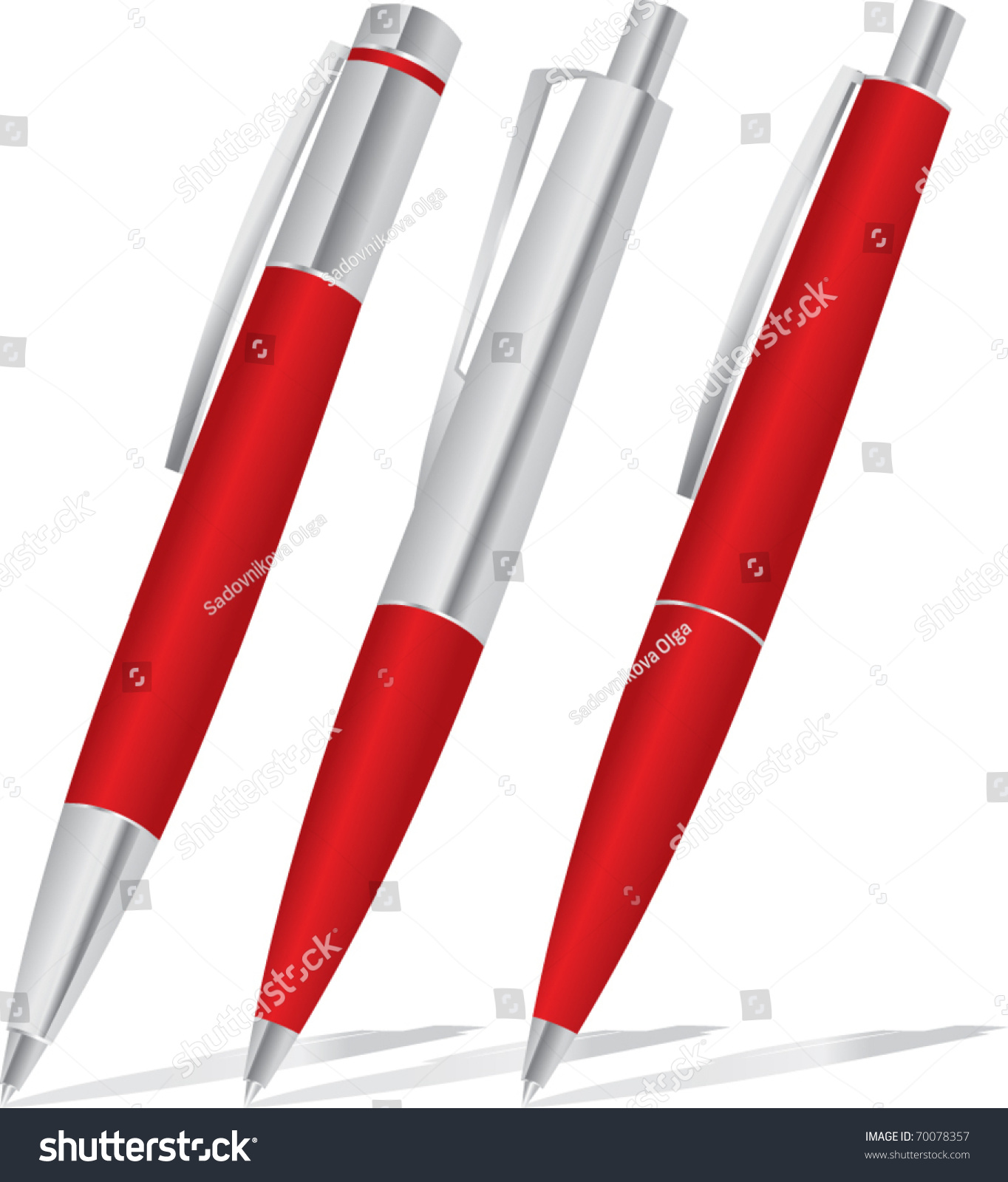 Set Red Pens Stock Vector (Royalty Free) 70078357 | Shutterstock