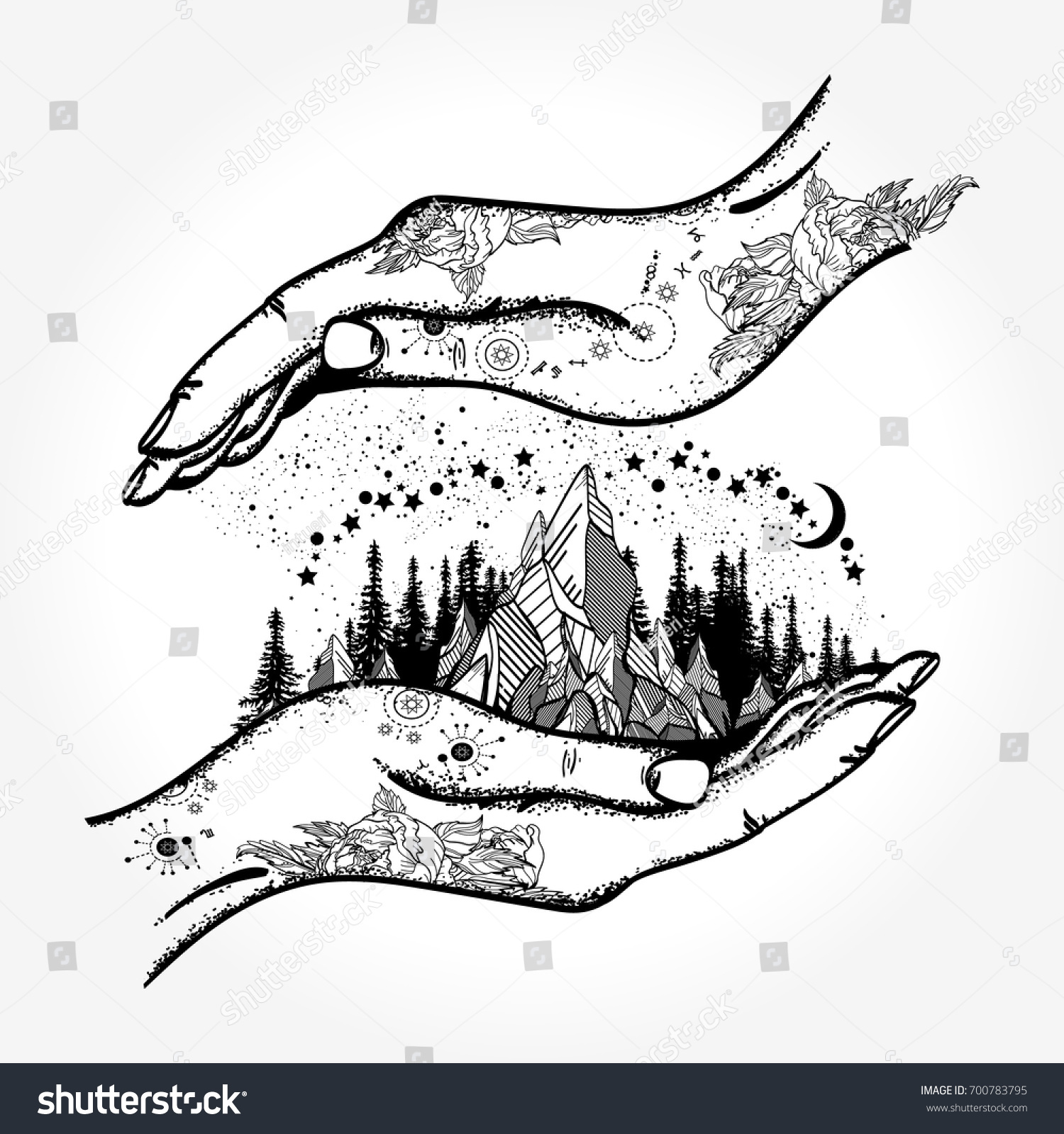Hands Mountains Tattoo Tshirt Design Symbol Stock Vector (Royalty Free ...