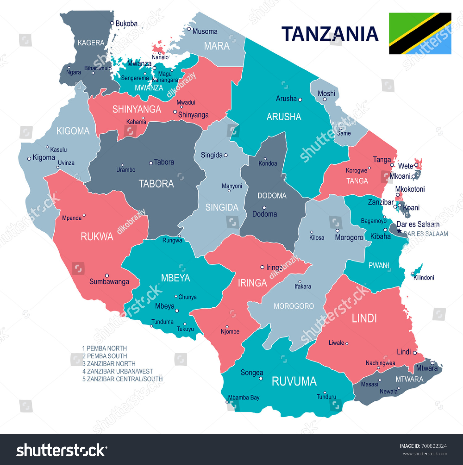 Tanzania Map Flag Vector Illustration Stock Vector (Royalty Free ...