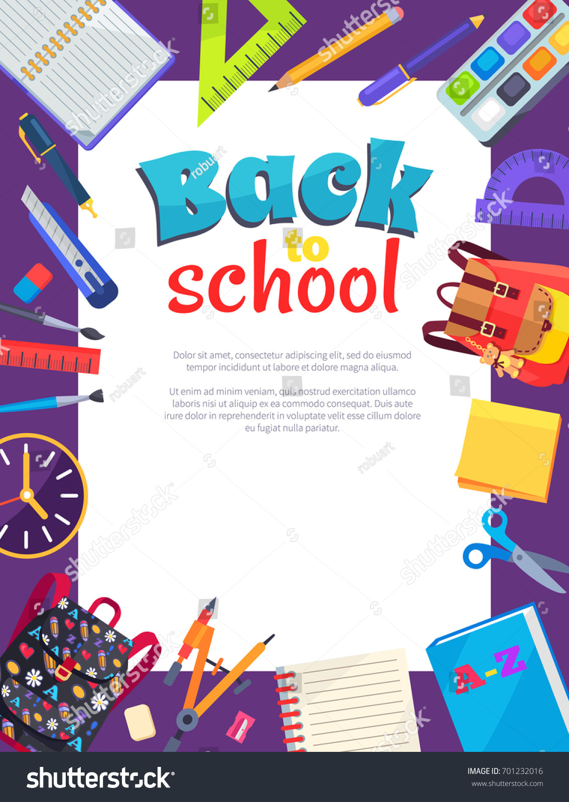 Back School Poster Stationery Objects Around Stock Vector (Royalty Free ...