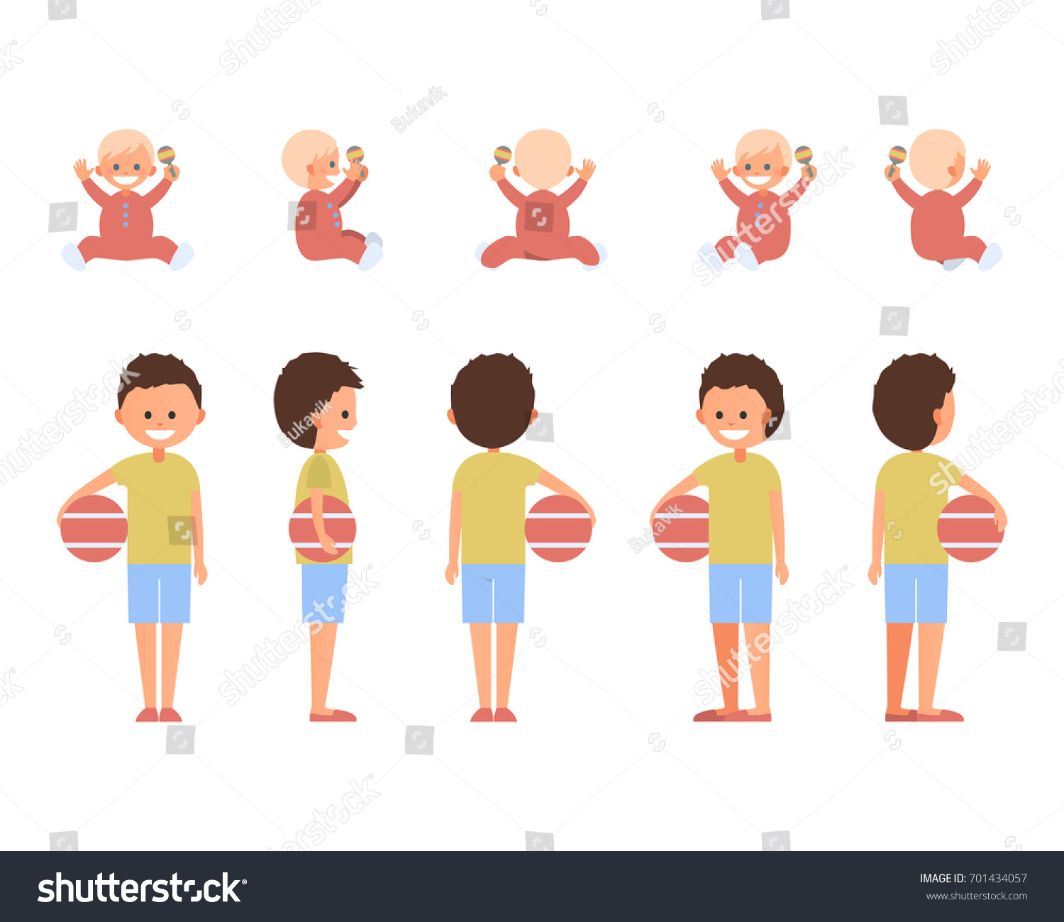 Vektor Stok Front Side Back View Animated Character Tanpa Royalti 701434057 Shutterstock 9166