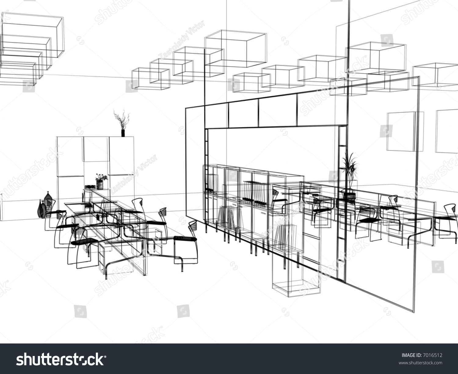 Modern Office Interior Design Sketch 3d Stock Illustration 7016512