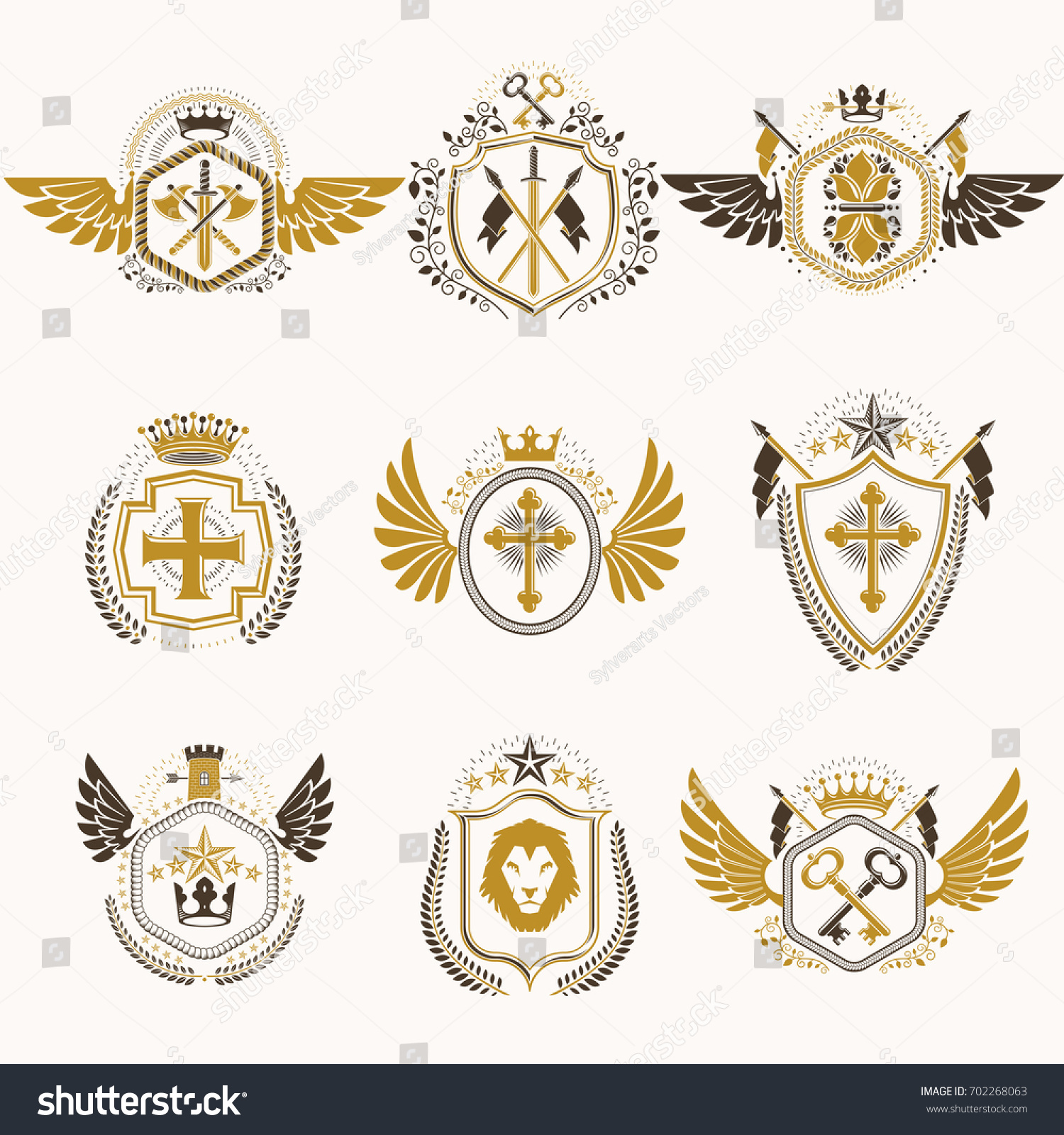 Heraldic Decorative Emblems Made Royal Crowns Stock Illustration ...