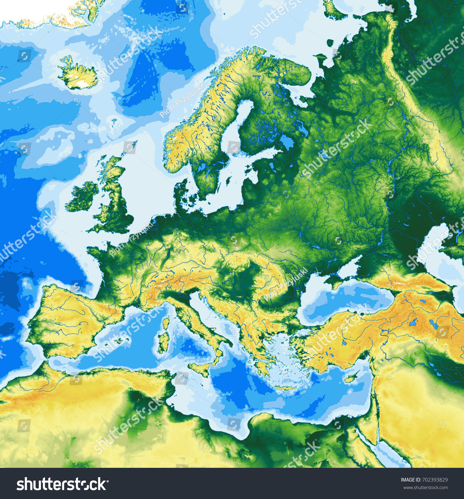 Europe Physical Map Stock Illustration 702393829 Shutterstock Stock Photo Europe Physical Map 702393829