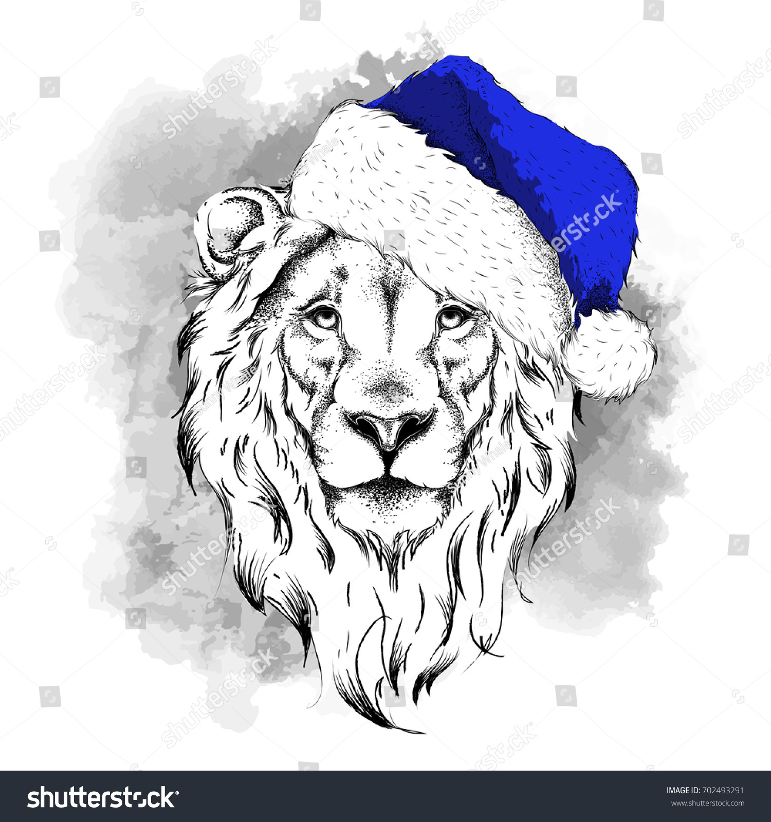 lion with christmas hat