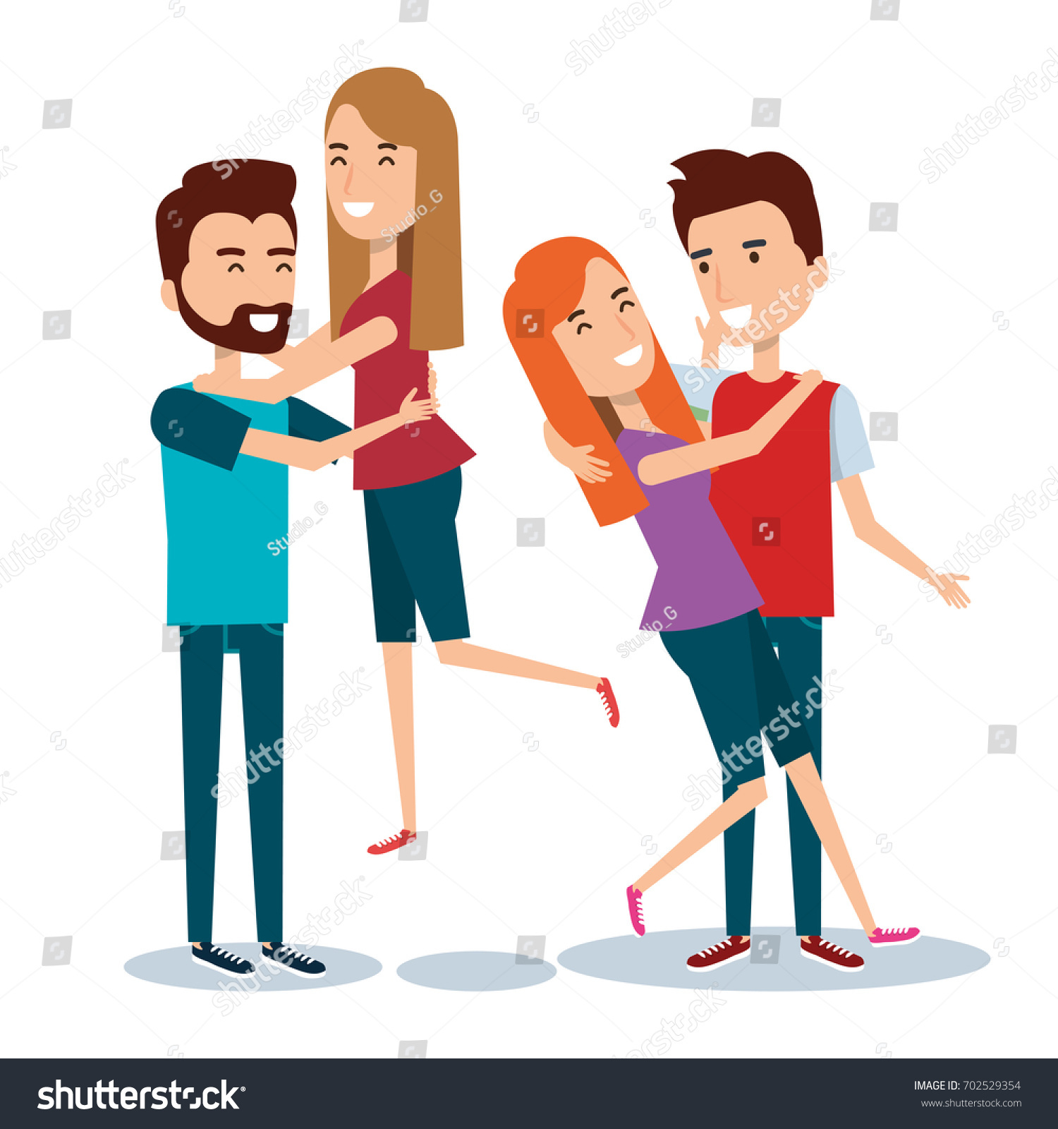 Two Couples Young People Together Cartoon Stock Vector (Royalty Free ...