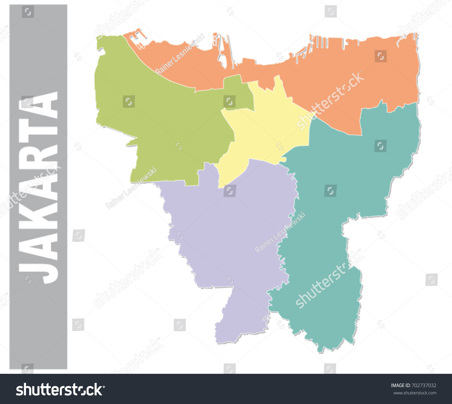 Colorful Jakarta Administrative Political Map Stock Vector (Royalty ...